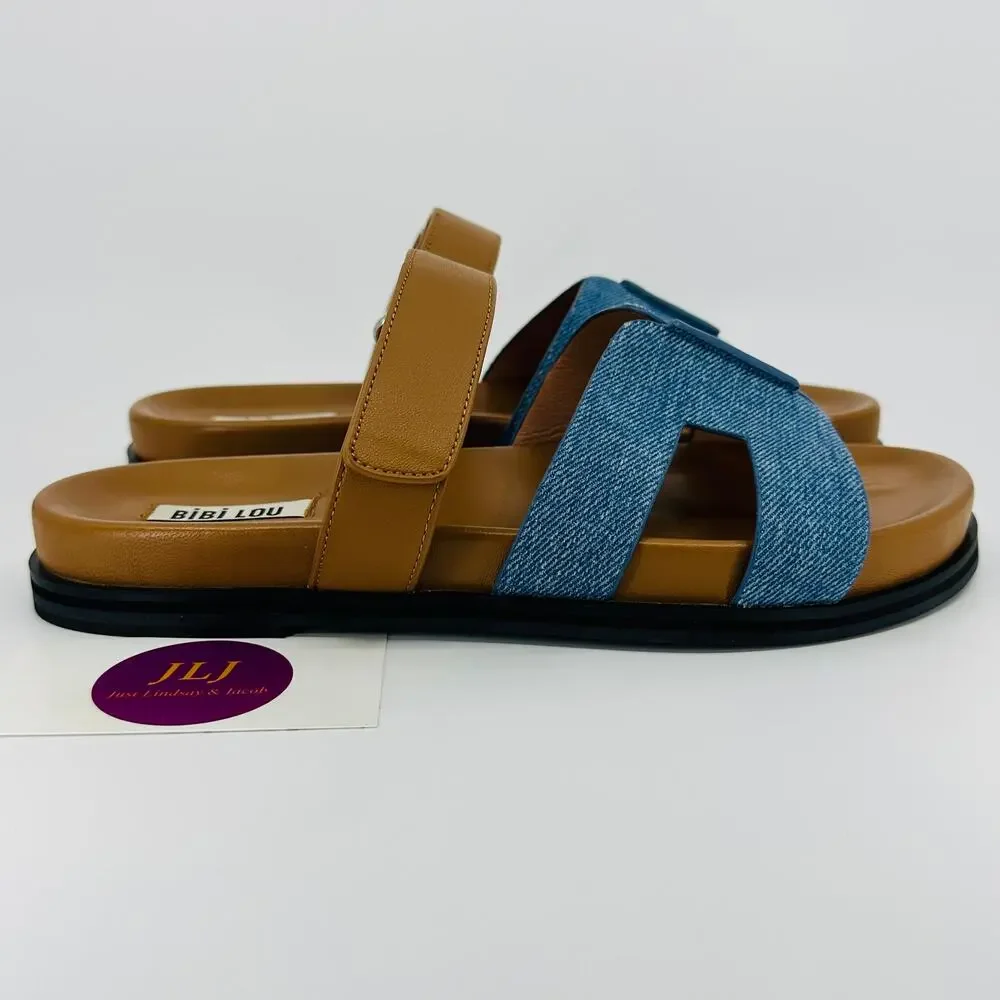 Bibi Lou Women's Mandy 525 Cutout Slide Sandals Sky Blue/ Tan Size 40/ 9.5-10 US